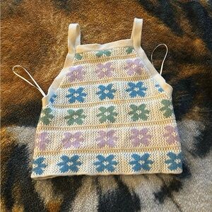 Hippie Rose Floral Knit Tank Top - Cream, Purple, Blue